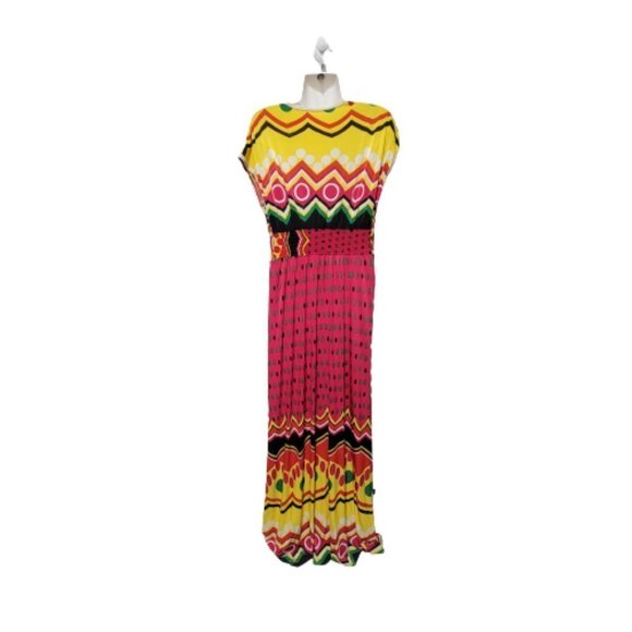 SUMMER Red Maxi Cover up Abstract Print Cap Sleeve Casual Comfy Long Dress - Picture 3 of 13